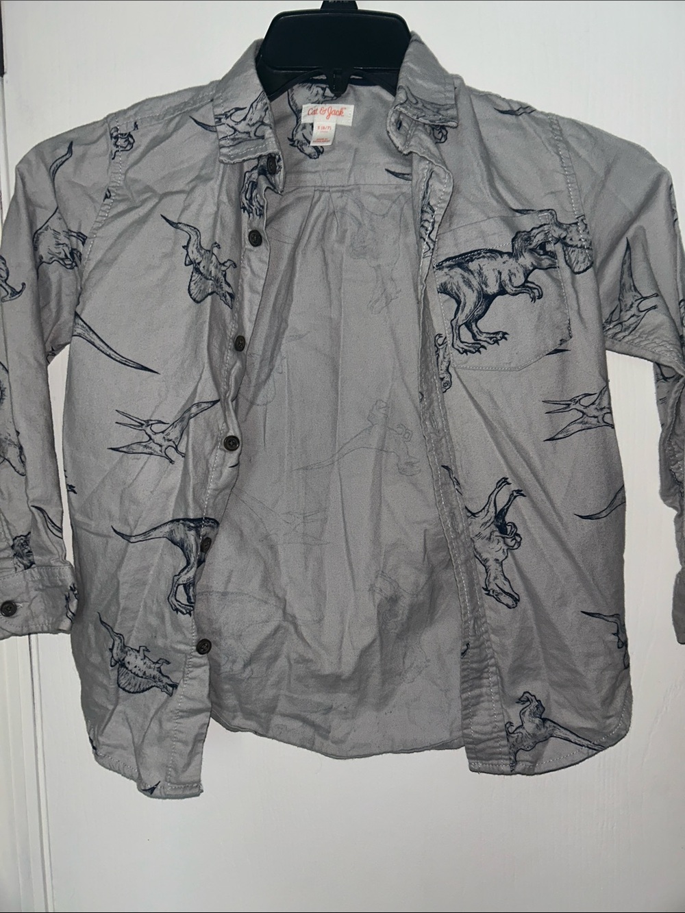 Cat & Jack Gray Dinosaur Button-Front Shirt